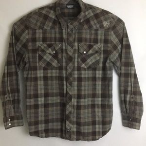 Vans plaid snap button brown shirt Sz Xl
